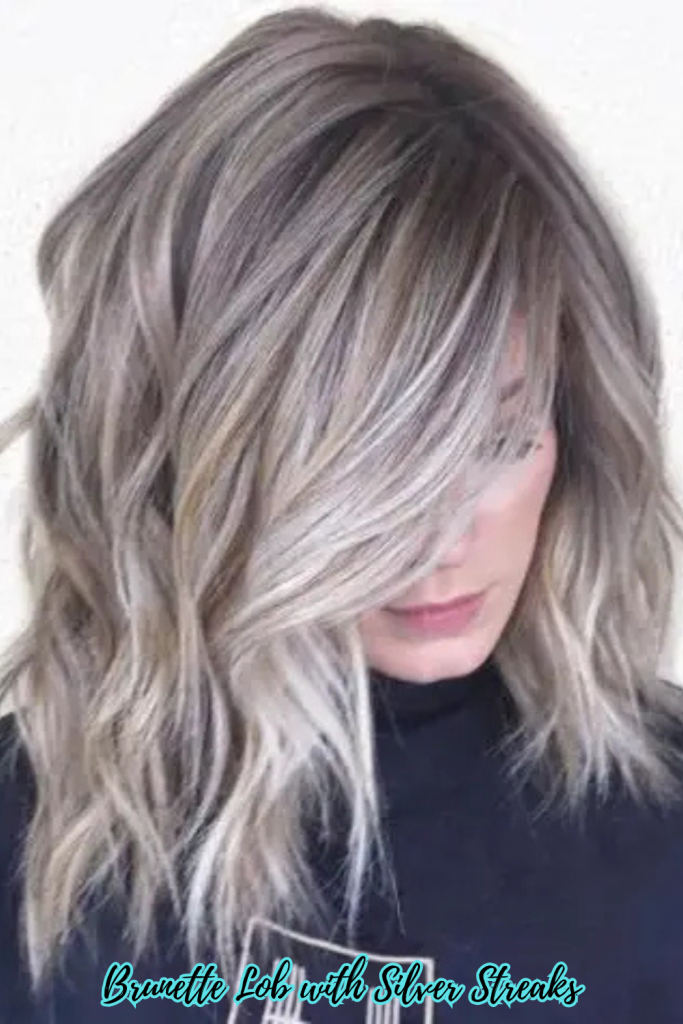 Brunette Lob with Silver Streaks