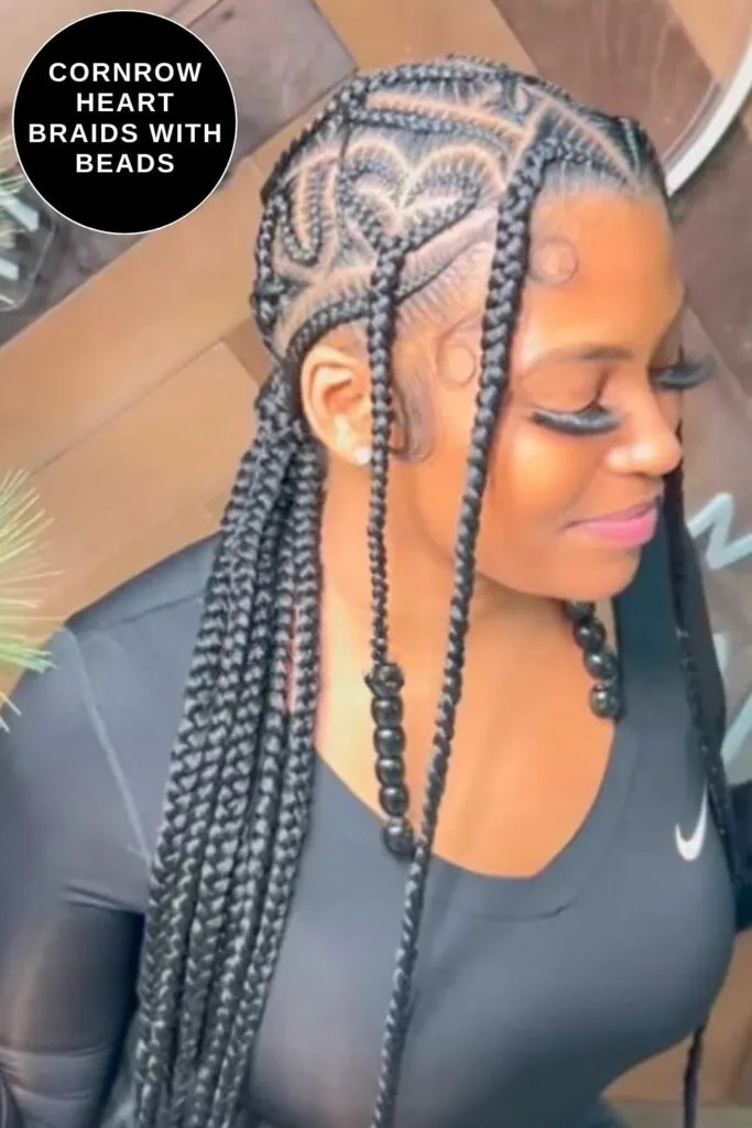 Cornrow Heart Braids with Beads