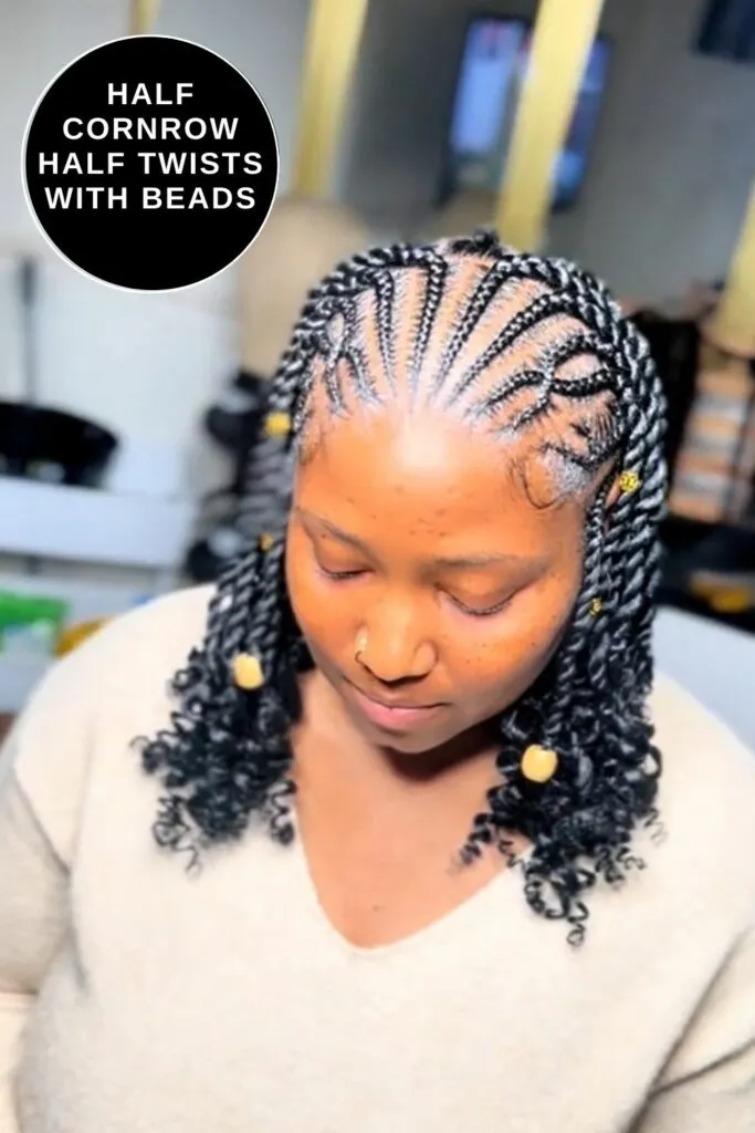 Half Cornrow Half Twists with Beads