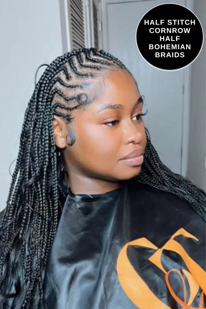 Half Stitch Cornrows & Half Bohemian Knotless Braids