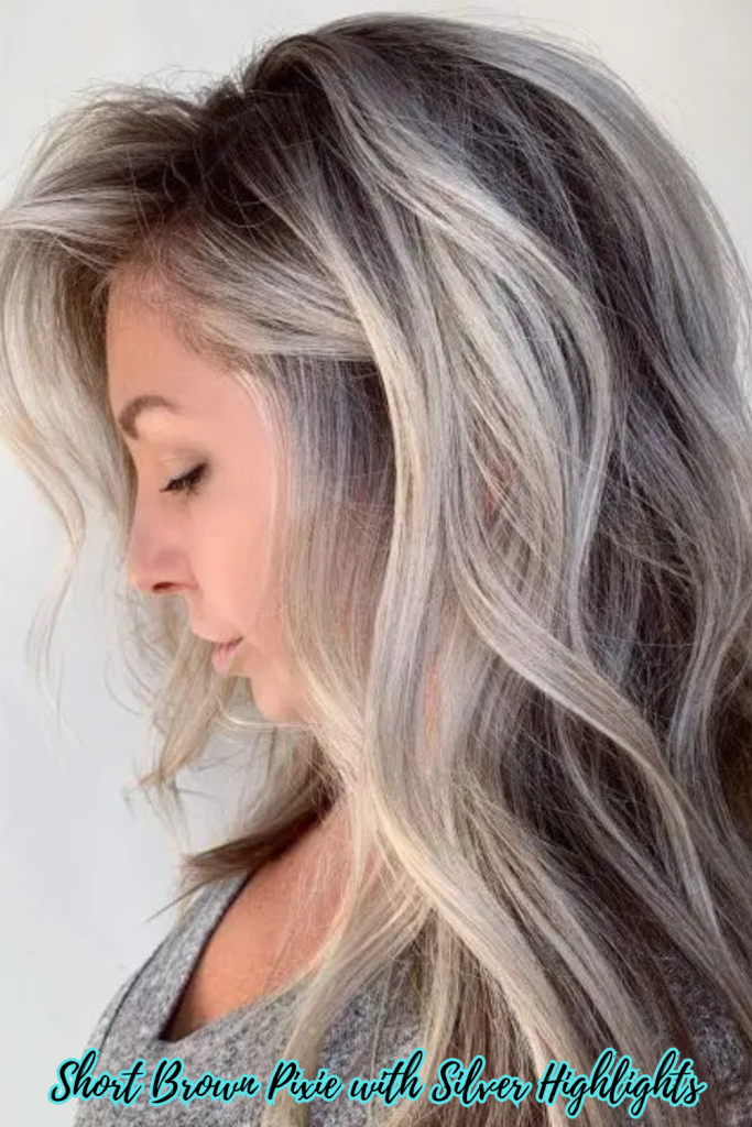 Short Brown Pixie with Silver Highlights