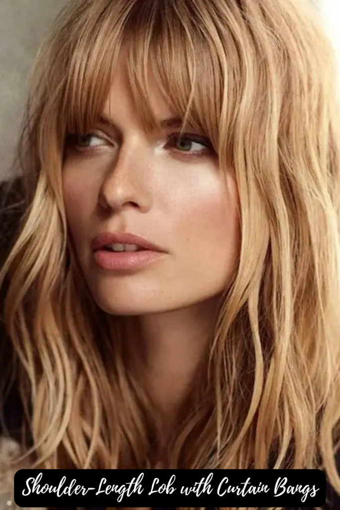 Shoulder-Length Lob with Curtain Bangs
