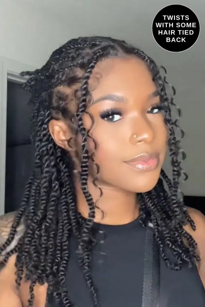 Twists with Front Bangs Tied Back