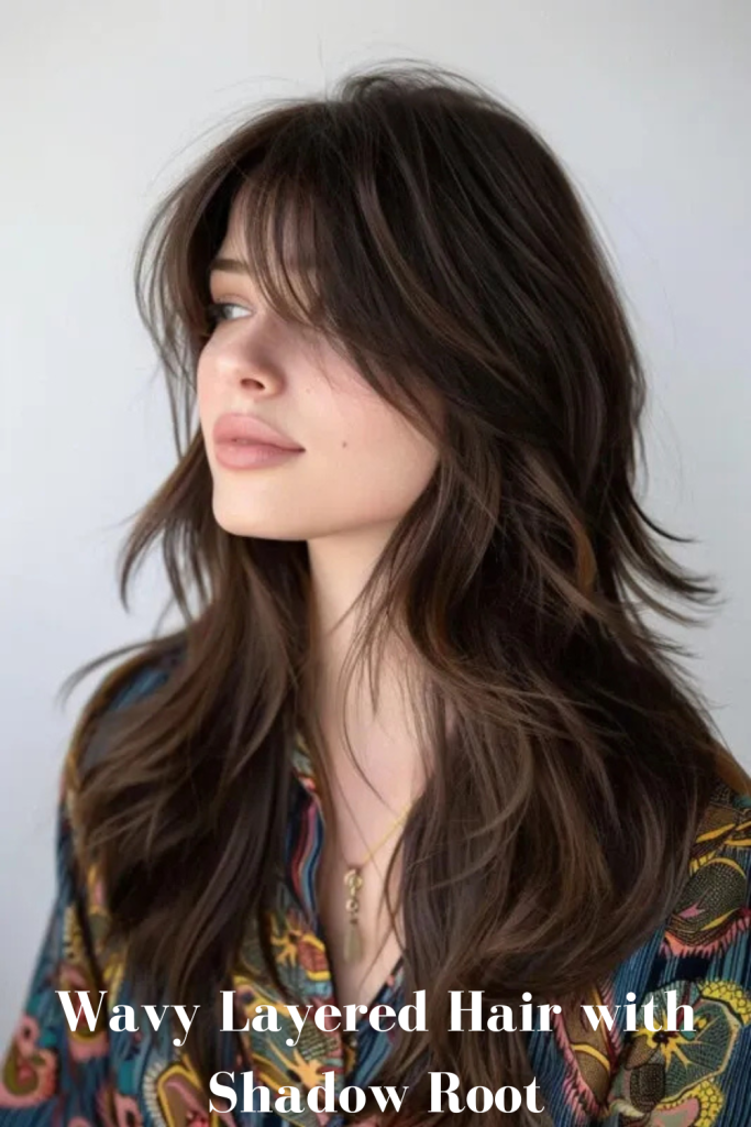 Wavy Layered Hair with Shadow Root