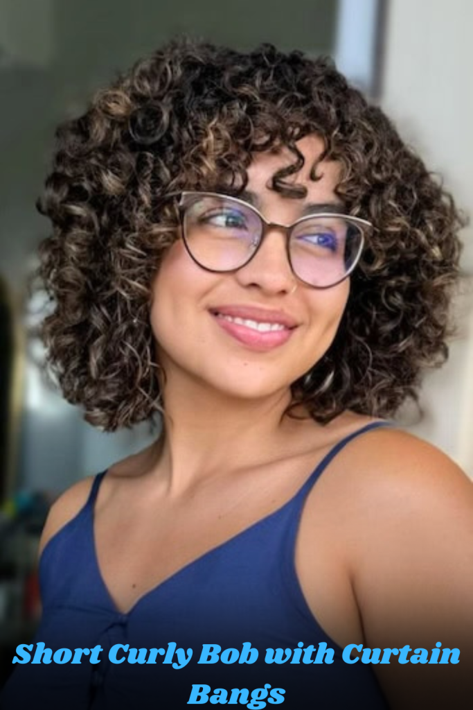 Short Curly Bob with Curtain Bangs