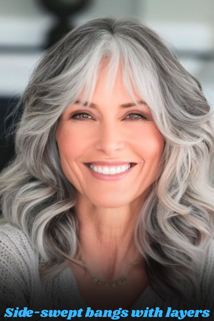 Side-swept bangs with layers